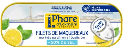 Filets de maquereaux marinés au citron et basilic réduits en sel bio