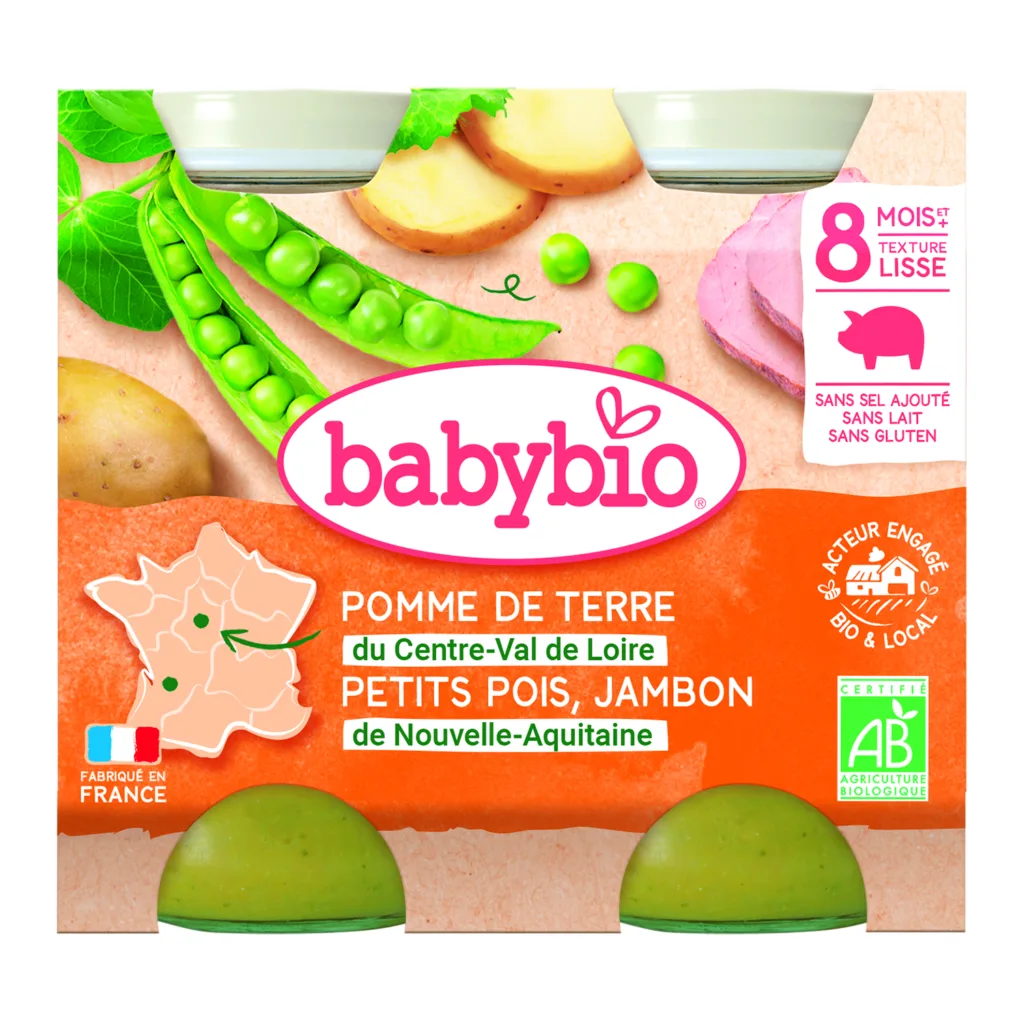 Pomme de terre petits pois jambon 2 x 200 g bio