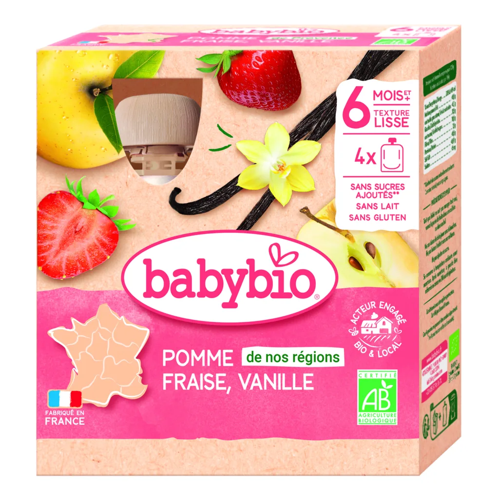 Gourde pomme fraise vanille 4 x 90 g bio