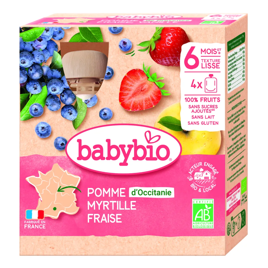Gourde pomme myrtille fraise 4 x 90 g bio